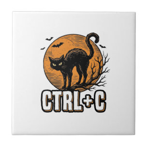 Grizzly Kat CTRL C Vintage Halloween Vector Ontwer Tegeltje