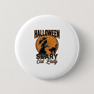 Grizzly Kat Dame Halloween Heks Web Vintage T-shir Ronde Button 5,7 Cm