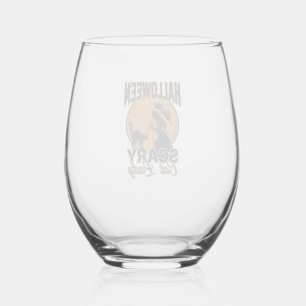 Grizzly Kat Dame Halloween Heks Web Vintage T-shir Wijnglas Zonder Voet