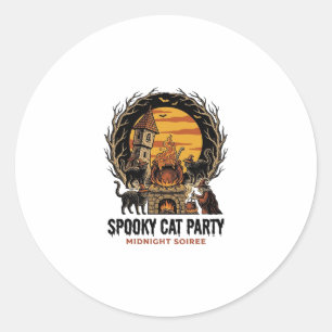 Grizzly Kat Feestje Vintage Gravure Halloween T-sh Ronde Sticker