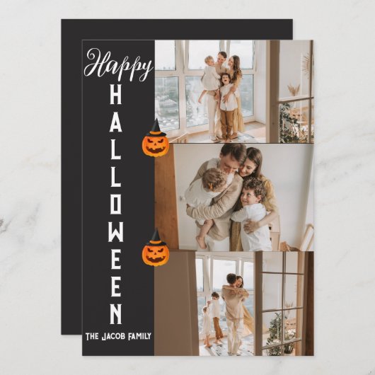 Grizzly moderne Halloween familie drie foto collag Feestdagenkaart (Voorkant / Achterkant)