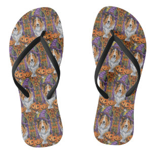Grizzly ruwe Collie hond Halloween heks Pompoen Teenslippers
