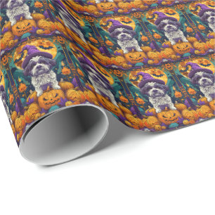 Grizzly Shih Tzu Hond Halloween Heks en Pompoen Cadeaupapier