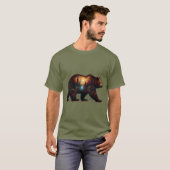 Grizzly silhouet tegen bergen t-shirt (Voorkant volledig)