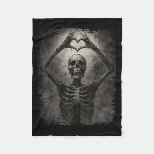 Grizzly Skelet Handen Hart Teken Grappig Halloween Fleece Deken (Voorkant)