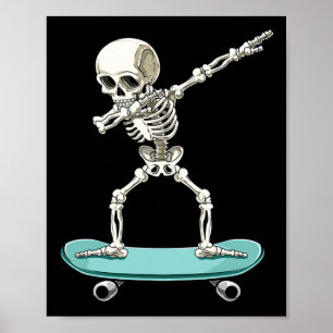 Grizzly Skelet Schaatser Halloween Skateboard Poster