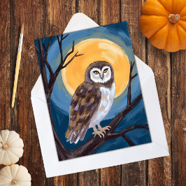 Grizzly Uil | Volle Maan Gelukkig Halloween Feestdagenkaart