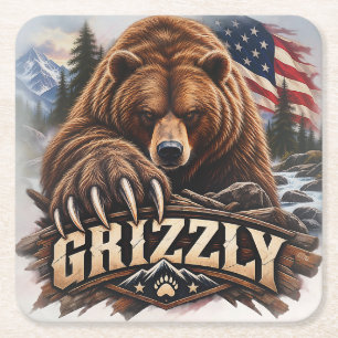 Grizzly – Wilde Amerika Kartonnen Onderzetters