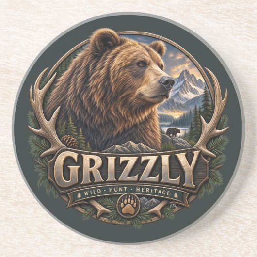 Grizzly – Wilde Amerika Zandsteen Onderzetter (Voorkant)