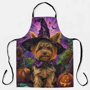 Grizzly Yorkipoo-hond Halloween Heks en Pompoen Schort