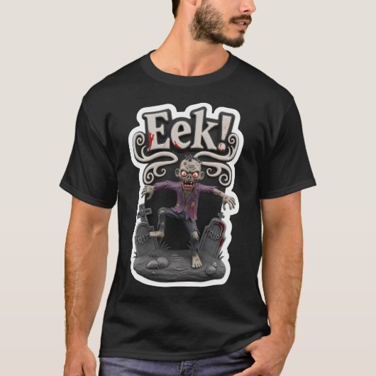 Grizzly zombie verrijst uit kerkhof met Eek tekst T-shirt (Voorkant)