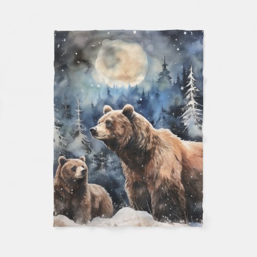 Grizzlybeer en baby fleece deken (Voorkant)