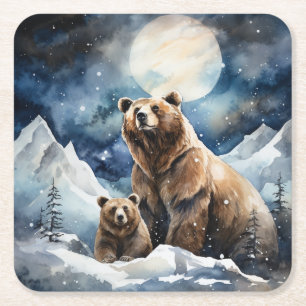 Grizzlybeer en baby kartonnen onderzetters