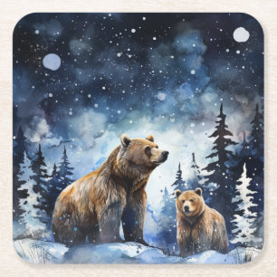 Grizzlybeer en baby kartonnen onderzetters