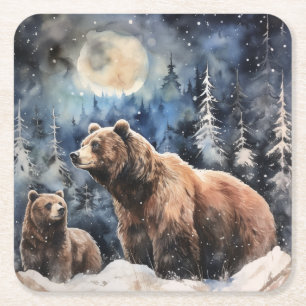 Grizzlybeer en baby kartonnen onderzetters