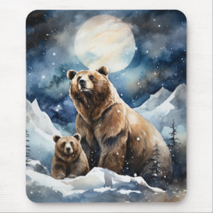 Grizzlybeer en baby muismat