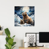 Grizzlybeer en baby poster (Thuiskantoor)