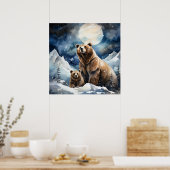 Grizzlybeer en baby poster (Keuken)