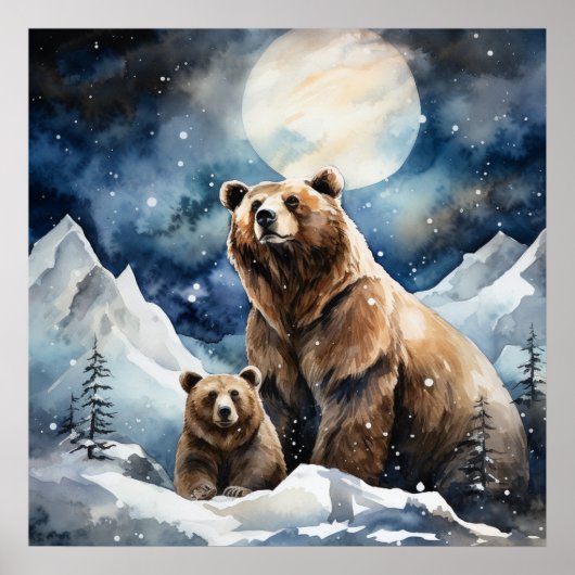 Grizzlybeer en baby poster (Voorkant)