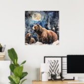 Grizzlybeer en baby poster (Thuiskantoor)