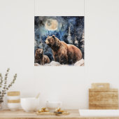 Grizzlybeer en baby poster (Keuken)