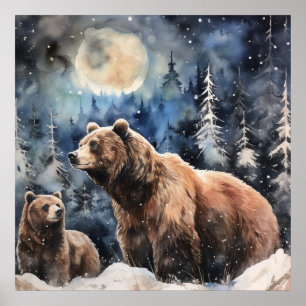 Grizzlybeer en baby poster