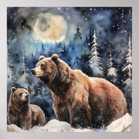 Grizzlybeer en baby poster (Voorkant)