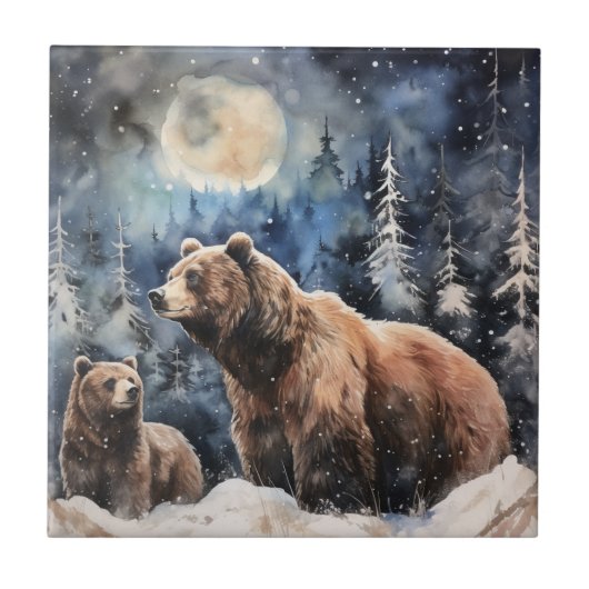 Grizzlybeer en baby tegeltje (Voorkant)
