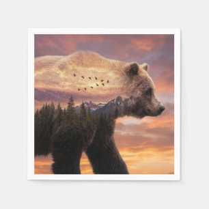Grizzlybeer en berglandschap dubbele belichting servet