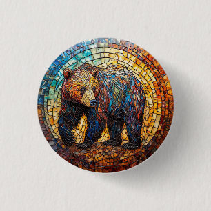 Grizzlybeer in artistiek ontwerp ronde button 3,2 cm