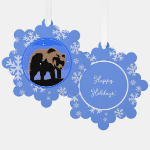 Grizzlybeer in de Winter - Originele Wilde Dieren Ornament Kaart