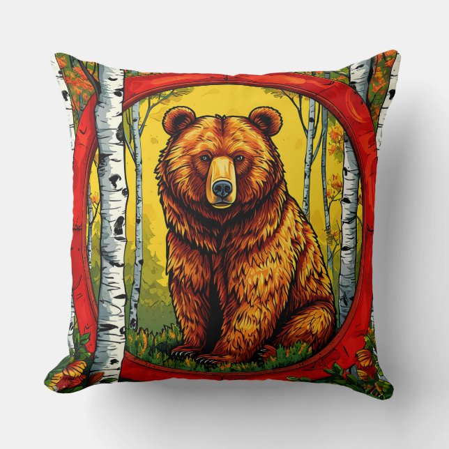 Grizzlybeer in een berkenbos kussen (Voorkant)