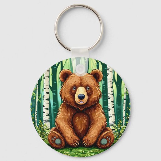 Grizzlybeer in een berkenbos sleutelhanger (Voorkant)