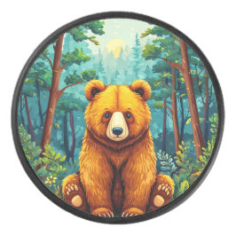 Grizzlybeer in een bos hockey puck