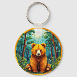 Grizzlybeer in een bos sleutelhanger