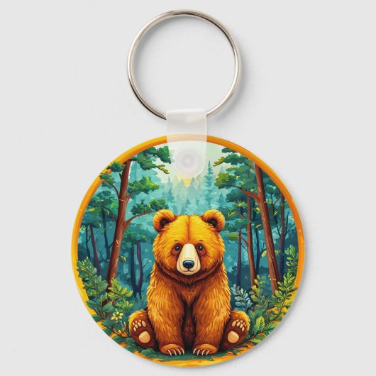 Grizzlybeer in een bos sleutelhanger (Voorkant)