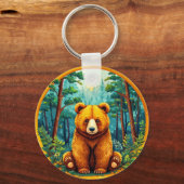 Grizzlybeer in een bos sleutelhanger (Voorkant)