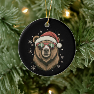 Grizzlybeer Kerstman Hoed Grappig Schattig Dierenl Keramisch Ornament