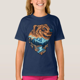 Grizzlybeer Kop Silhouet Berg Bos Rivier T-shirt