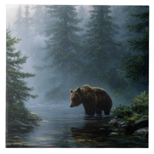 Grizzlybeer Mistige Bos Tegeltje