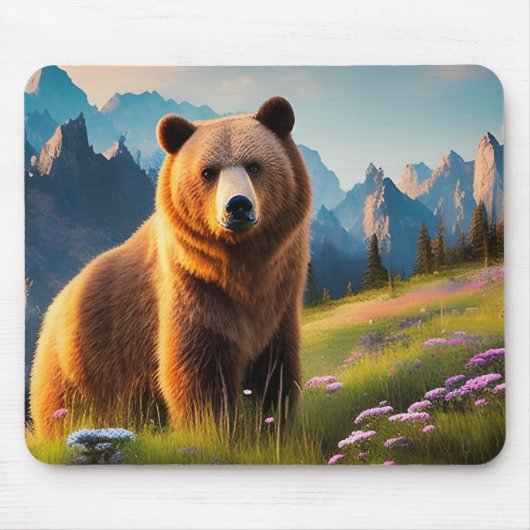 Grizzlybeer op berghelling muismat (Voorkant)