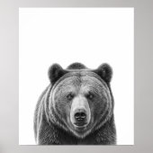 Grizzlybeer Portret Bos Zwart wit Poster (Voorkant)