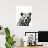 Grizzlybeer portret Zwart wit Poster (Thuiskantoor)