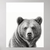 Grizzlybeer portret Zwart wit Poster (Voorkant)