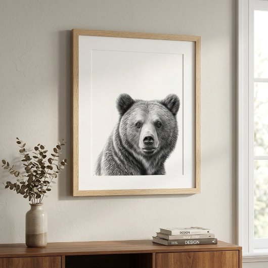 Grizzlybeer portret Zwart wit Poster