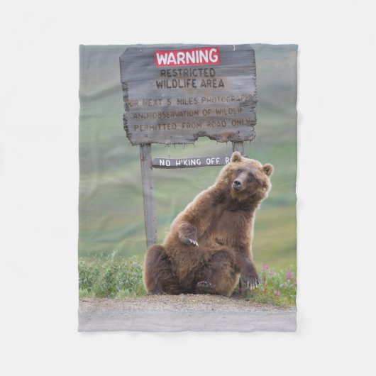 Grizzlybeer speelt met bord fleece deken (Voorkant)