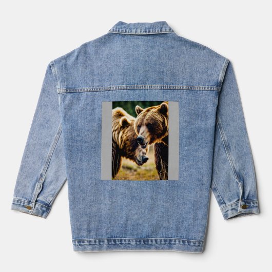 Grizzlybeer vs Stier Showdown – Realistisch hoog d Denim Jacket (Achterkant)