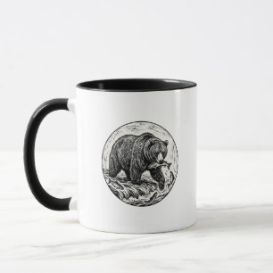 Grizzlybeer Zalm Houtsnede Zwarte Accent Mok