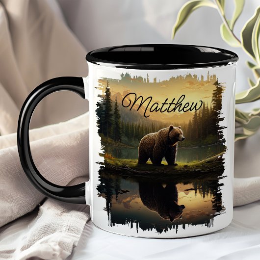 Grizzlybeer Zonsondergang Meer Reflectie Mok