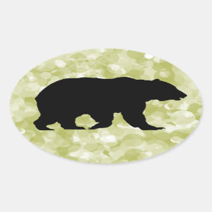 Grizzlybeer Zwarte Silhouet Vlekkerig Groen Ovale Sticker